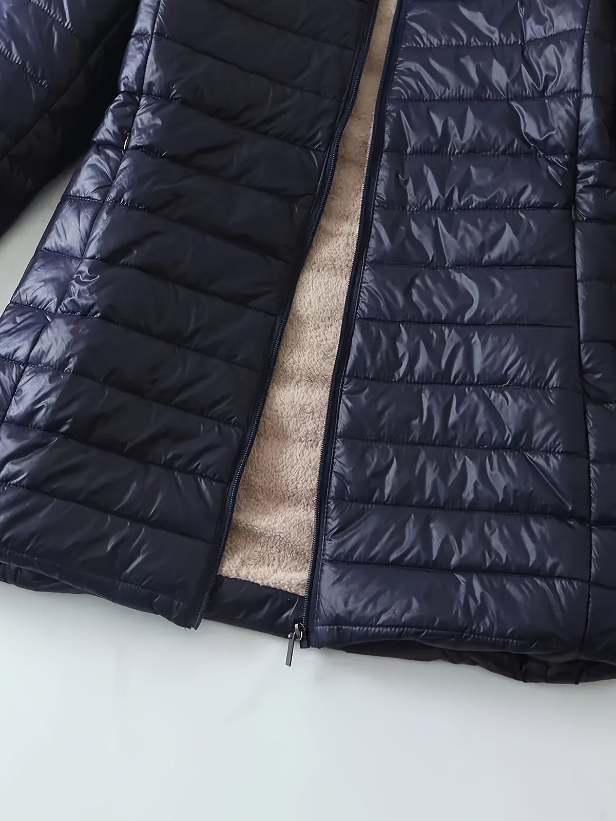 Women's Puffer Jacket with Hood, Sherpa Lined Mid Length Quilted Coat