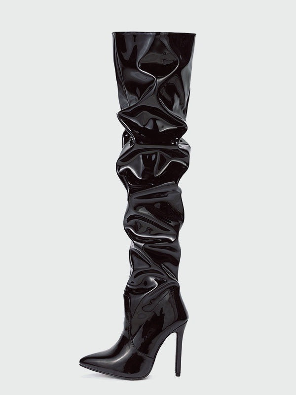 Women's Over-the-Knee Boots, Pleated Faux Leather High Heel