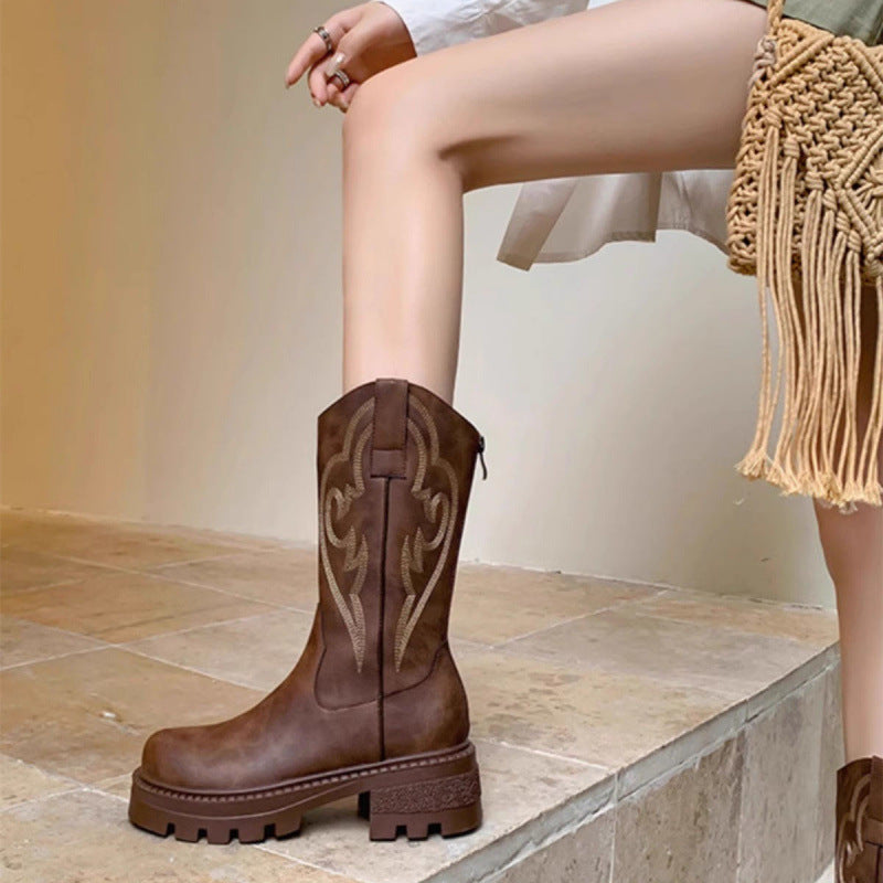 Women's Soft Mid-Calf Boots, Thick Sole Block Heel