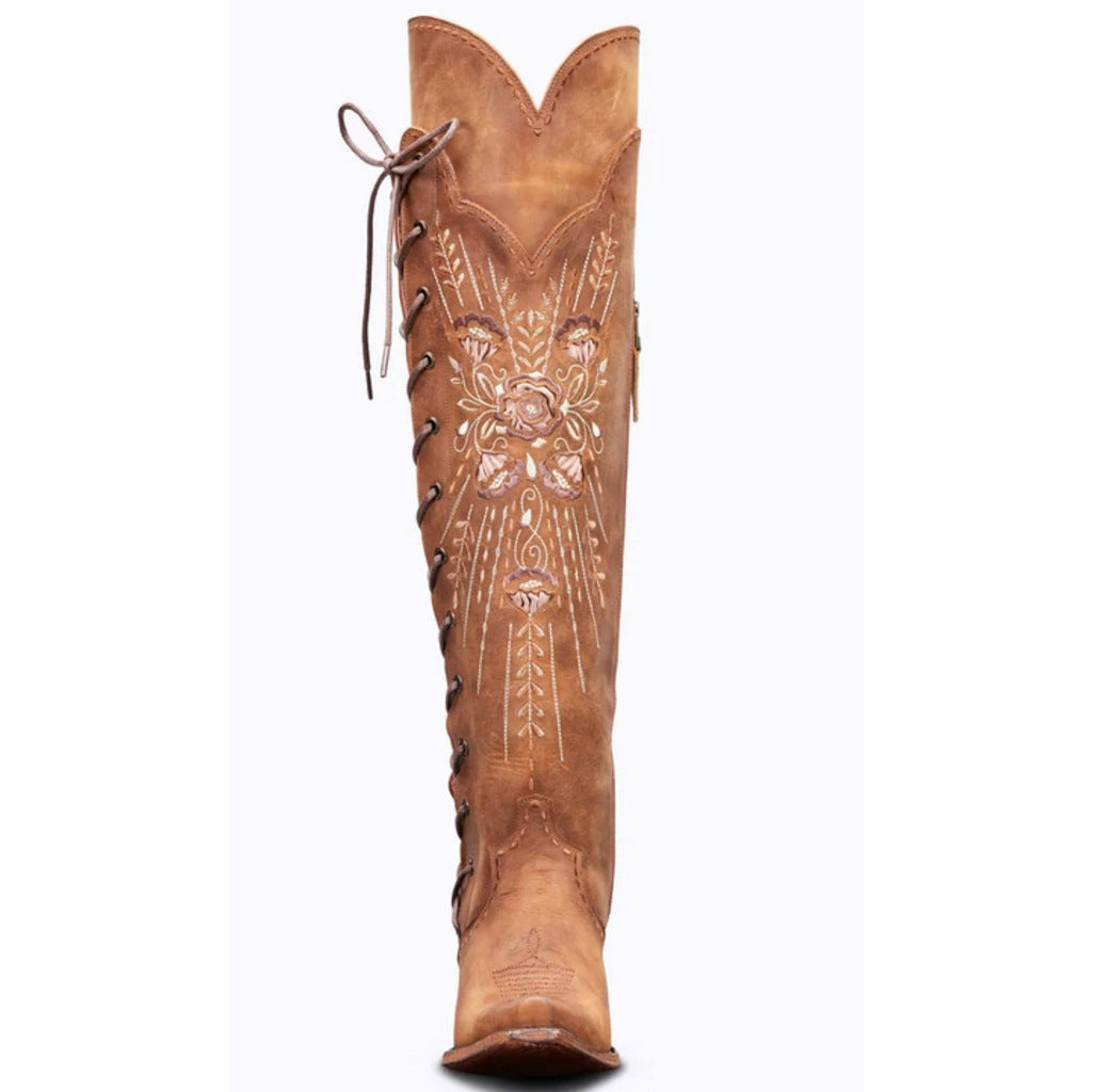 Women's Embroidered Western Boots, Lace-Up Rivet Detail