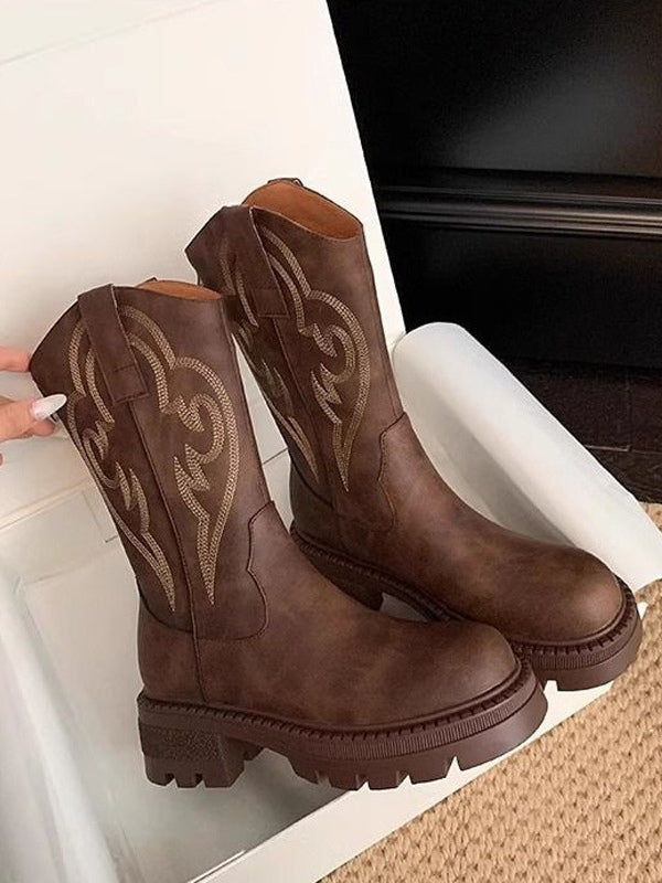 Women's Soft Mid-Calf Boots, Thick Sole Block Heel
