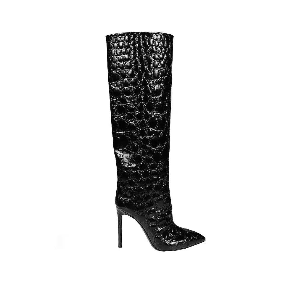 Women's Snake Print Mid-Calf Boots, Pointed Toe Stiletto