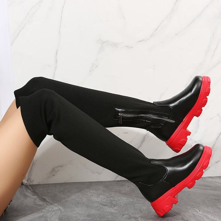 Women's Over-the-Knee Sock Boots, Stretch Knit Platform