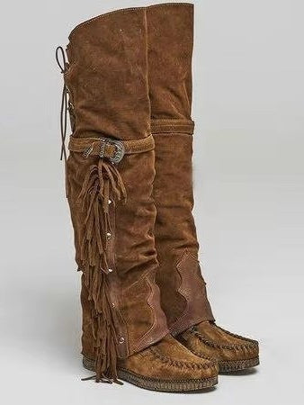 Women's Flat Over-the-Knee Boots, Tassel and Faux Fur Lining