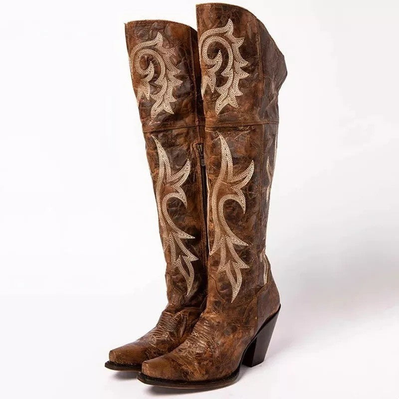 Women's Tall Suede Boots, Paneled Block Heel