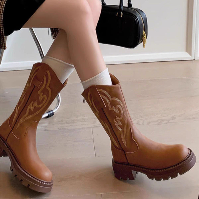 Women's Soft Mid-Calf Boots, Thick Sole Block Heel
