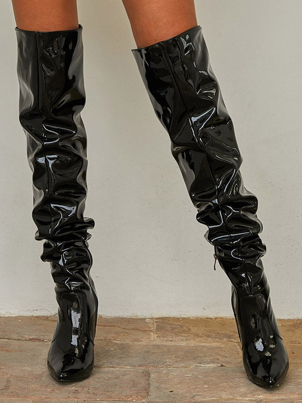 Women's Over-the-Knee Boots, Pleated Faux Leather High Heel