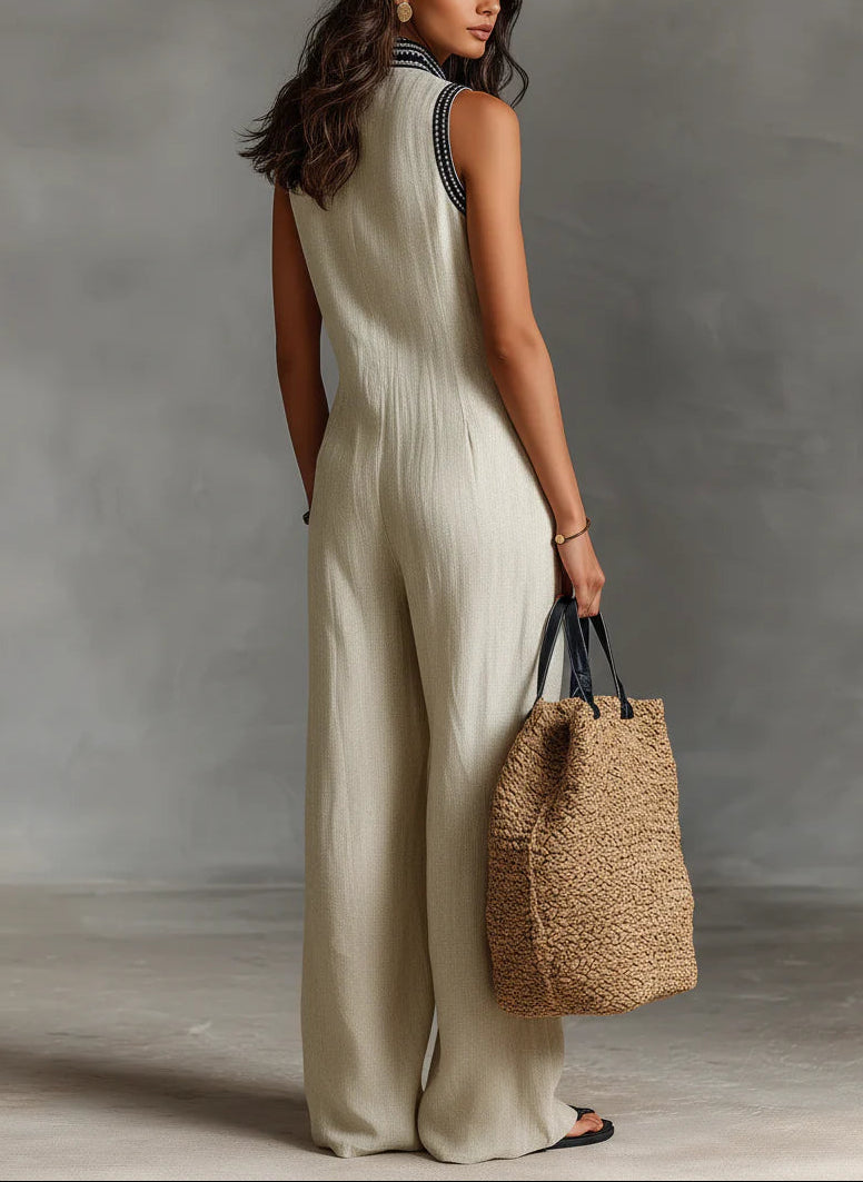 Women's Sleeveless Zip Jumpsuit, Stand Collar