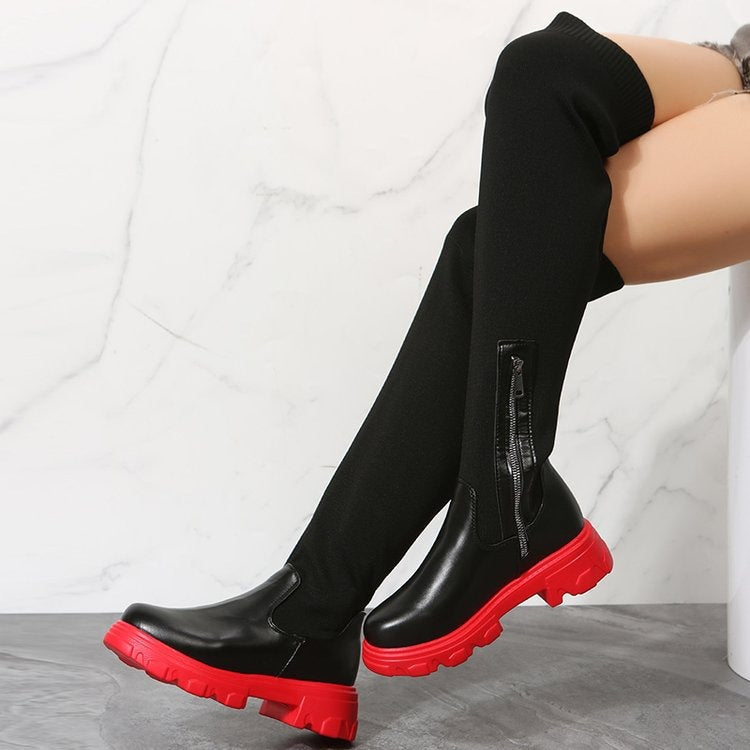 Women's Over-the-Knee Sock Boots, Stretch Knit Platform