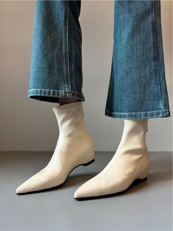 Women's Pointed Toe Stretch Boots, Hidden Wedge Back Zipper