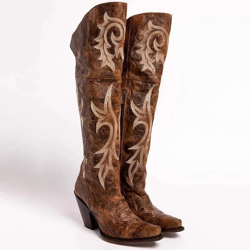 Women's Tall Suede Boots, Paneled Block Heel