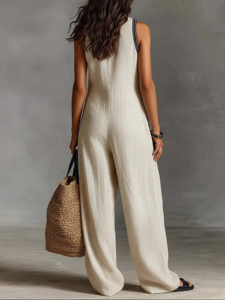 Women's Sleeveless Zip Jumpsuit, Stand Collar