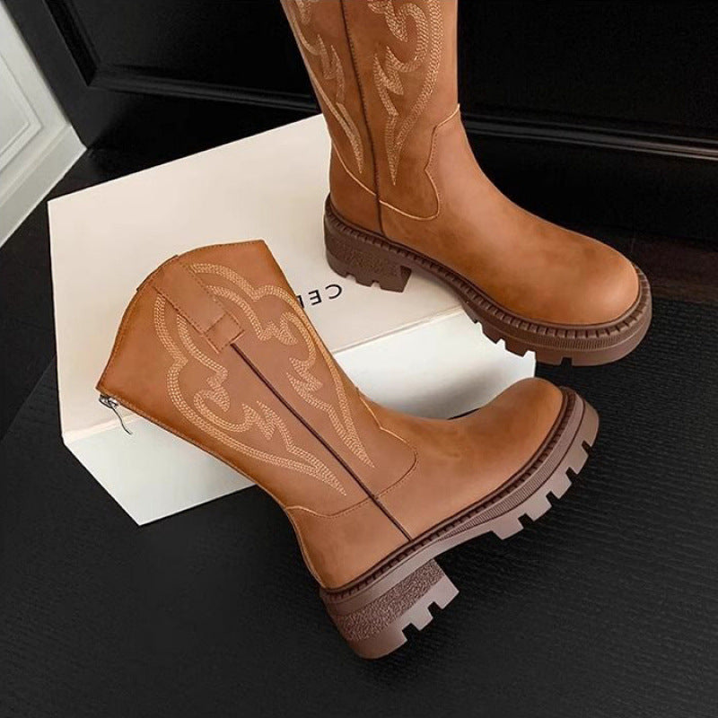 Women's Soft Mid-Calf Boots, Thick Sole Block Heel