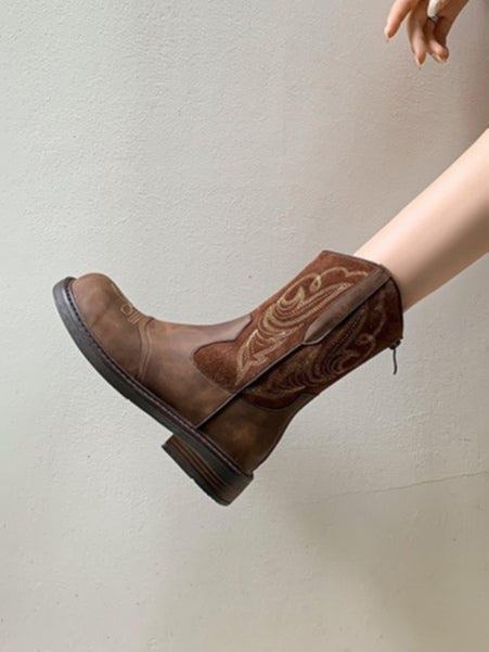 Women's Embroidered Western Boots, Round Toe Block Heel