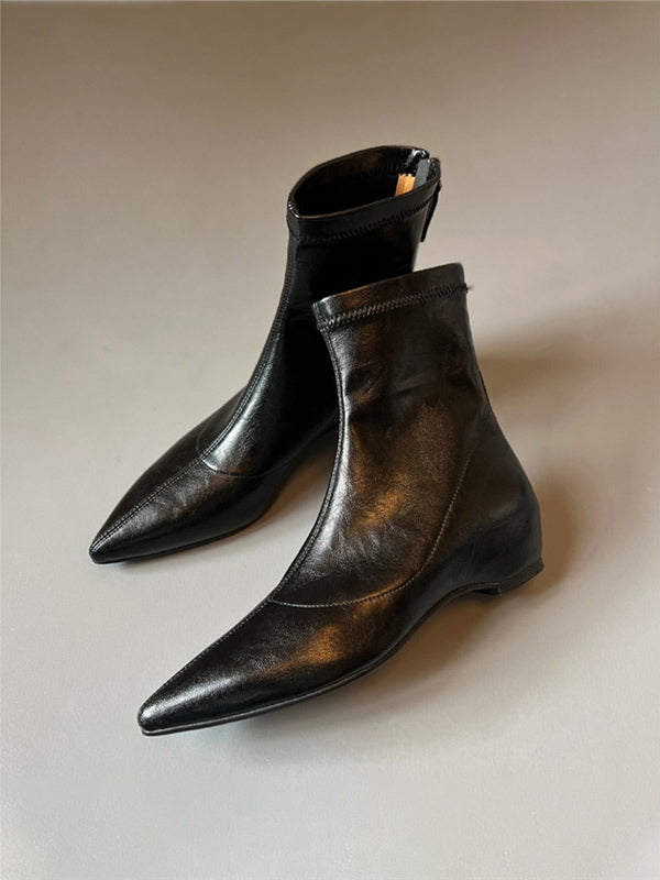 Women's Pointed Toe Stretch Boots, Hidden Wedge Back Zipper