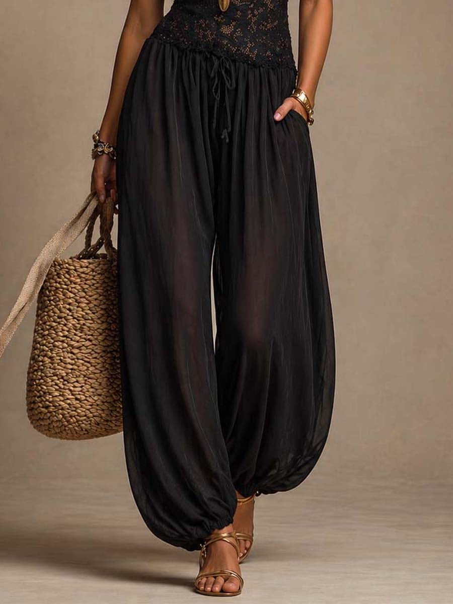 Women's Lace & Chiffon Harem Jumpsuit, Spaghetti Strap