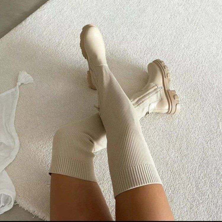 Women's Over-the-Knee Sock Boots, Stretch Knit Platform