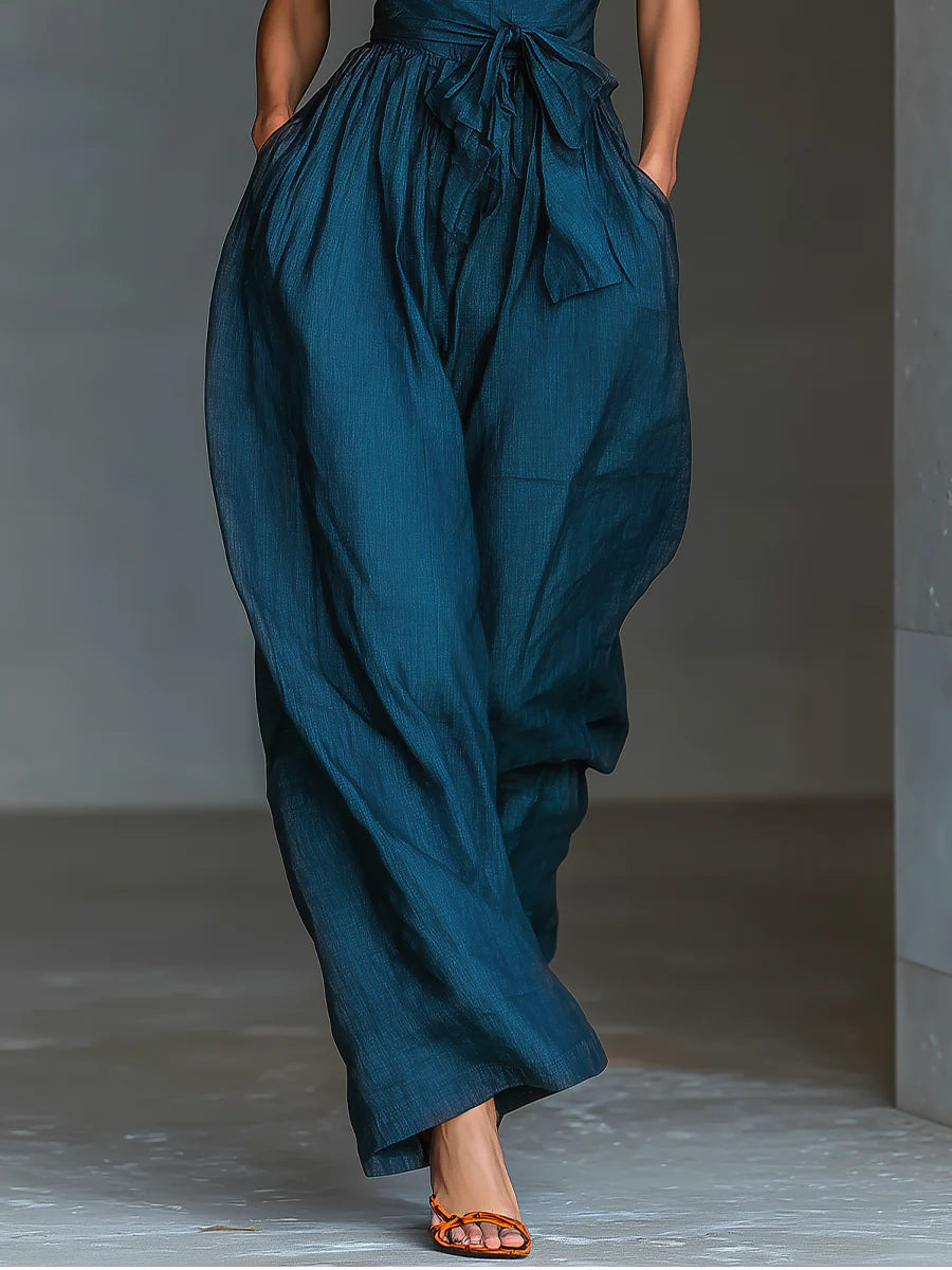 Women's Cross Halter Wide Leg Jumpsuit with Pockets, Navy