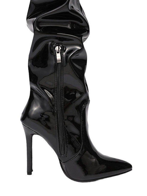 Women's Over-the-Knee Boots, Pleated Faux Leather High Heel