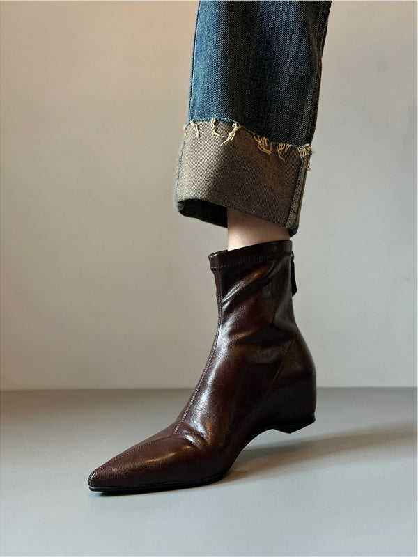 Women's Pointed Toe Stretch Boots, Hidden Wedge Back Zipper