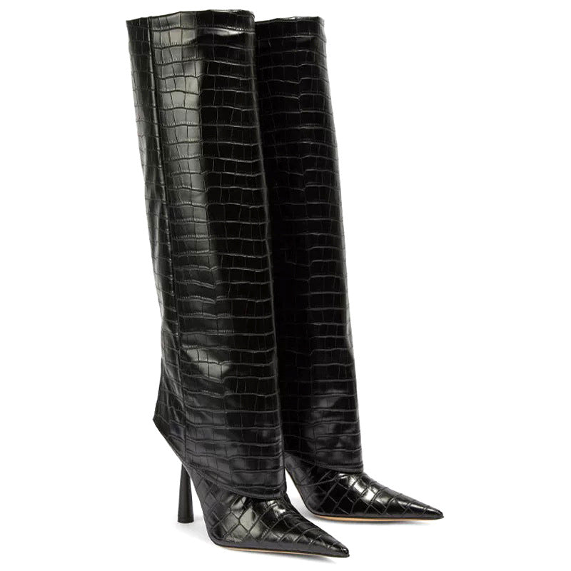 Women's Stone Print Tall Boots, Pointed Toe Stiletto