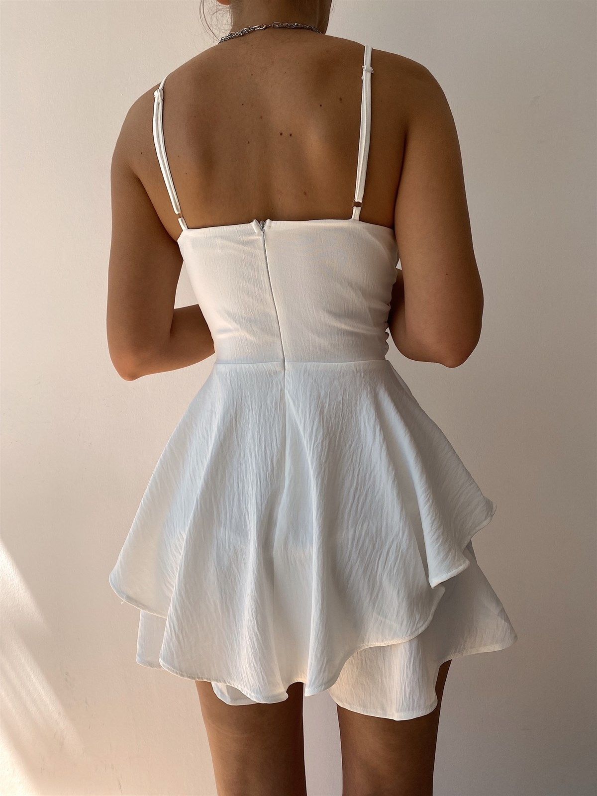 Women's Zip Front Romper, Spaghetti Strap Knee Length