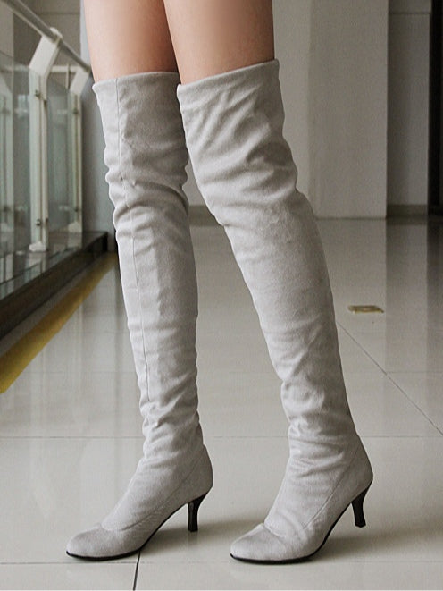 Women's Tall Suede Boots, Pointed Toe Stiletto Heel