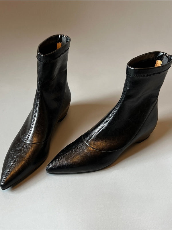 Women's Pointed Toe Stretch Boots, Hidden Wedge Back Zipper