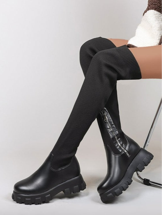 Women's Over-the-Knee Sock Boots, Stretch Knit Platform