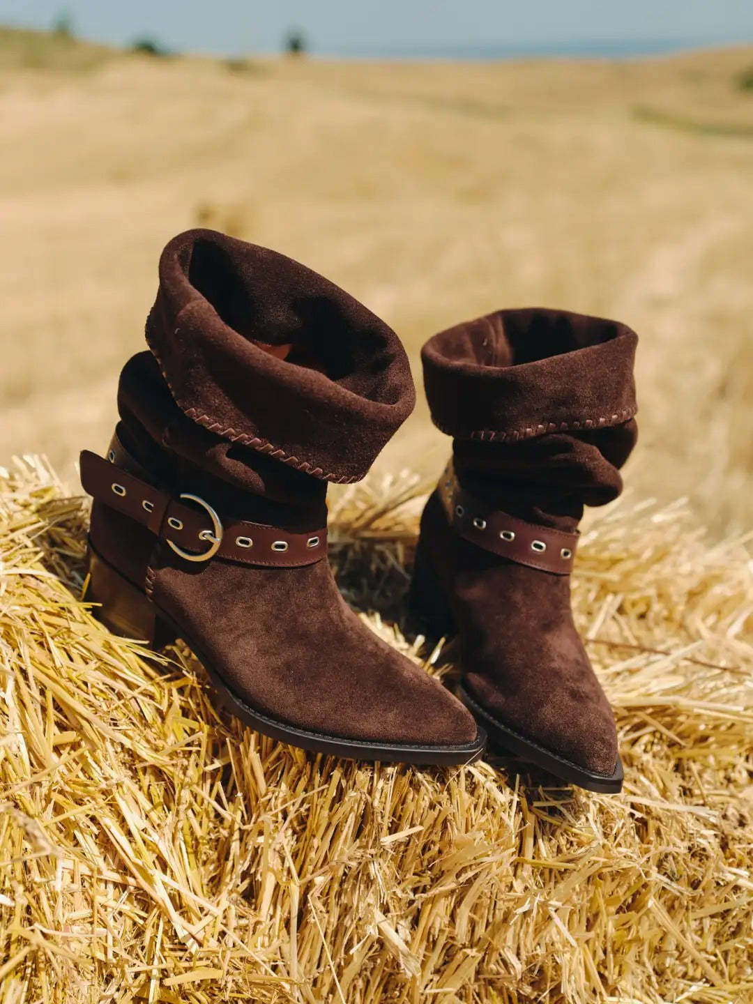 Women's Suede Riding Boots, Pointed Toe Chunky Heel
