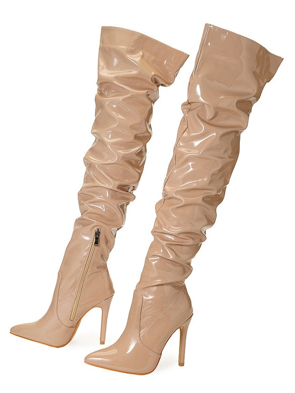 Women's Over-the-Knee Boots, Pleated Faux Leather High Heel