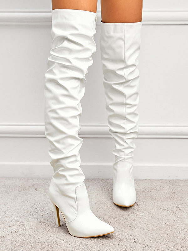 Women's Over-the-Knee Boots, Pleated Faux Leather High Heel