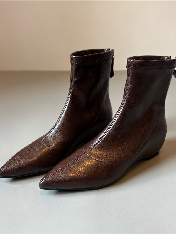Women's Pointed Toe Stretch Boots, Hidden Wedge Back Zipper