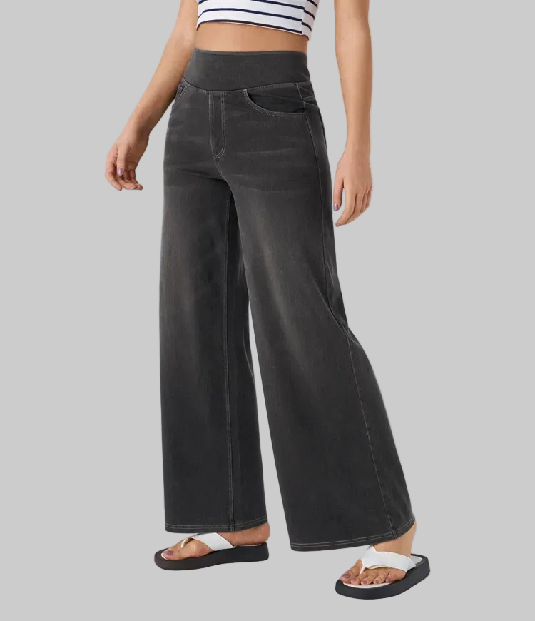 Women's Wide Leg Pants, High Waist Pull-On Jeans