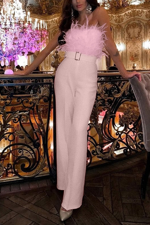 Women's Feather Trim Off-Shoulder Jumpsuit, Slim Fit