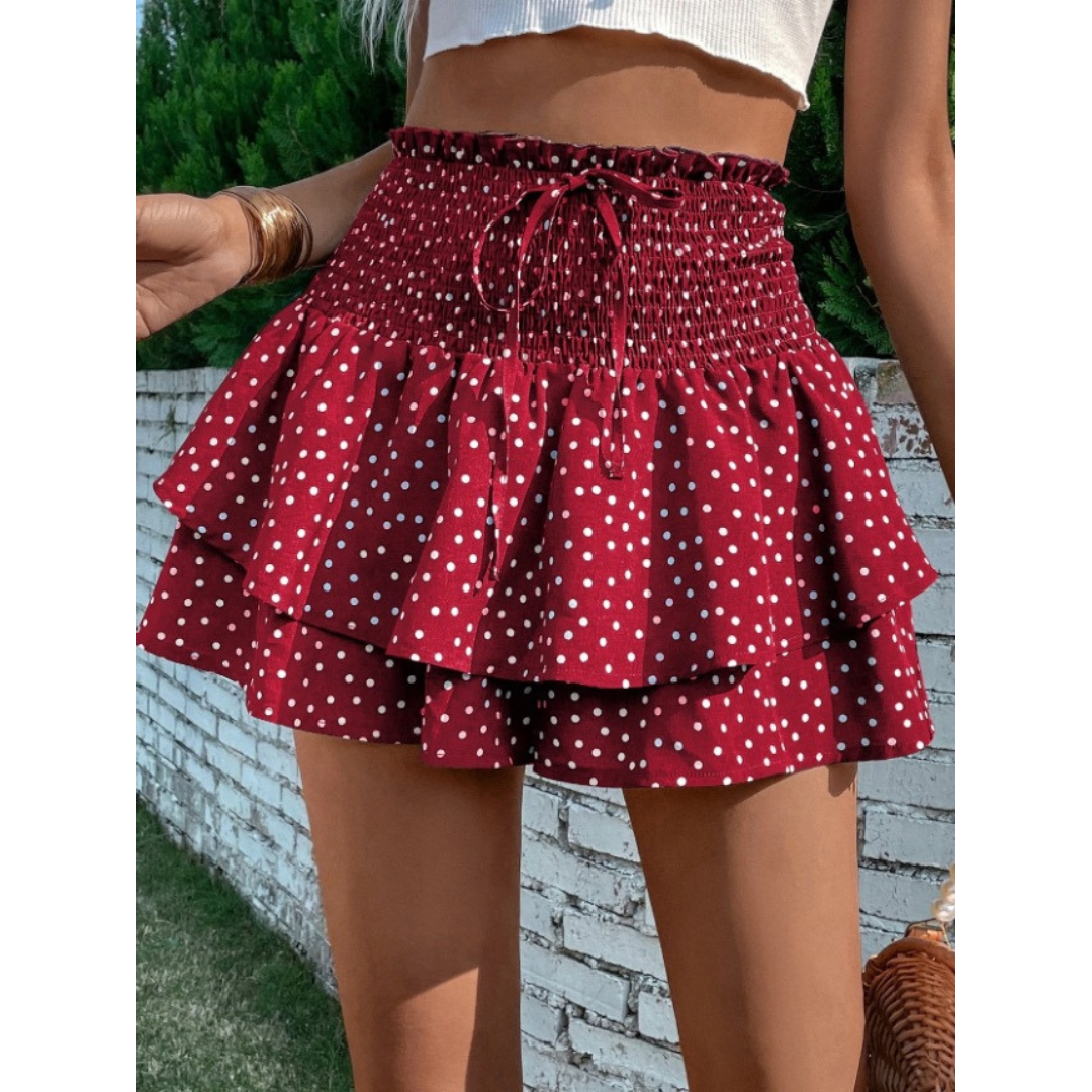 Women's Floral Mini Skirt, Smocked Waist Layered Ruffle Hem