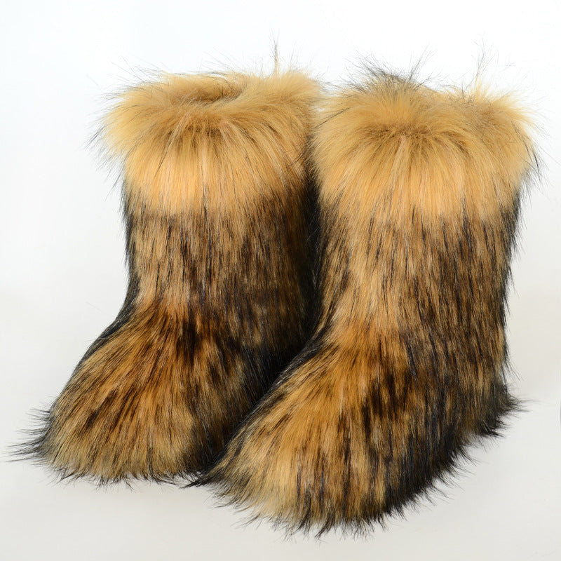 Women's Faux Fur Mid-Calf Boots, Plush Lined Flat