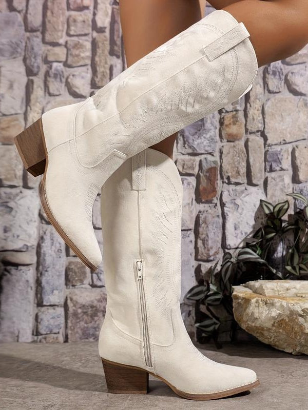 Women's Satin Cigarette Boots, Slim Fit Low Heel