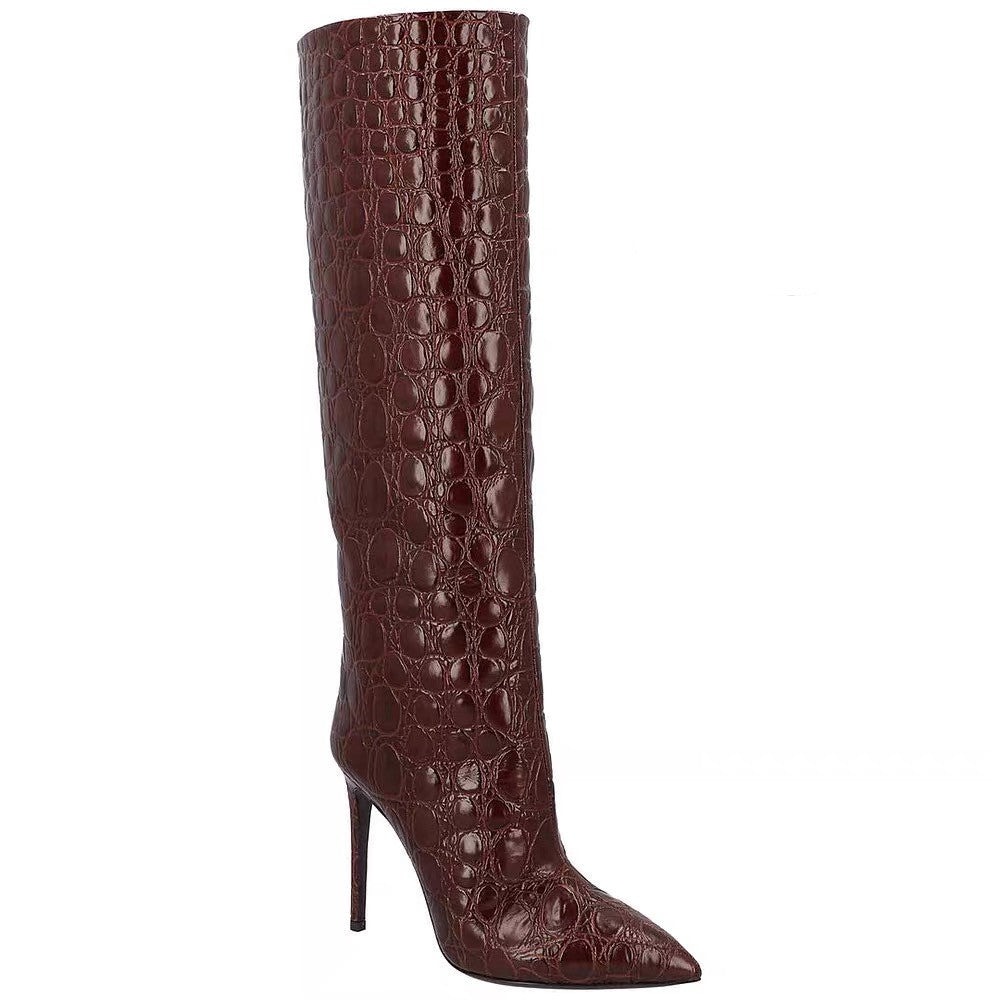 Women's Snake Print Mid-Calf Boots, Pointed Toe Stiletto