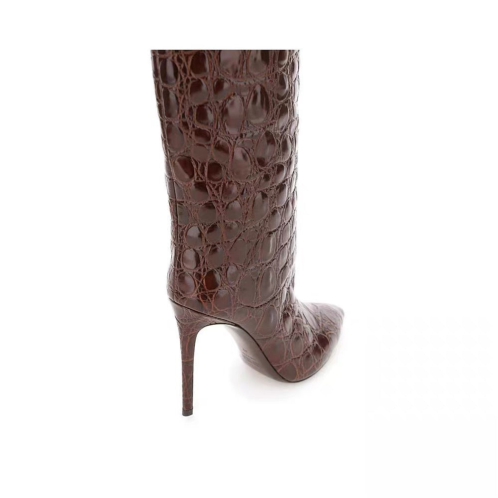 Women's Snake Print Mid-Calf Boots, Pointed Toe Stiletto