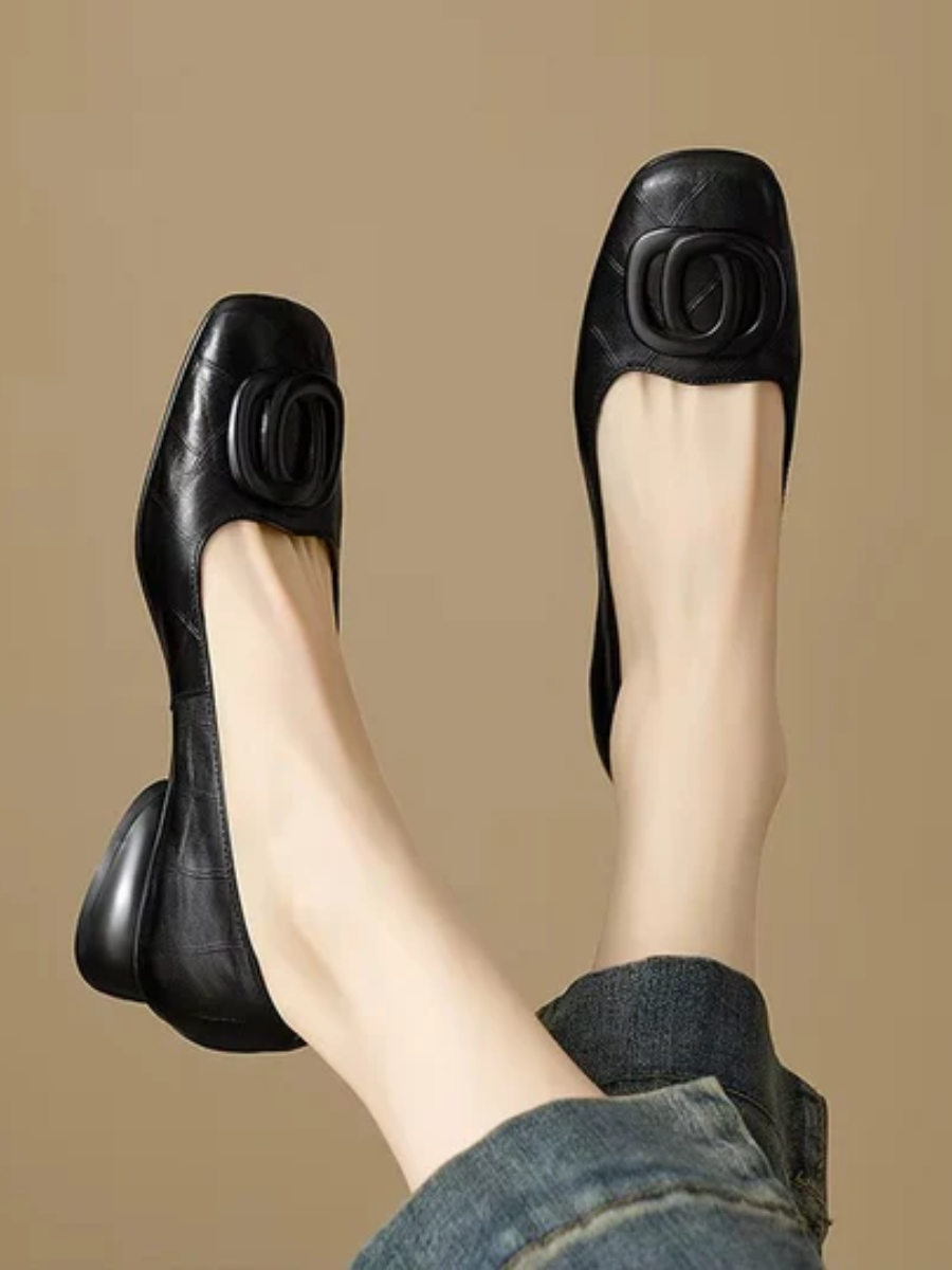 DARIA | SQUARE-TOE LEATHER BALLET FLATS