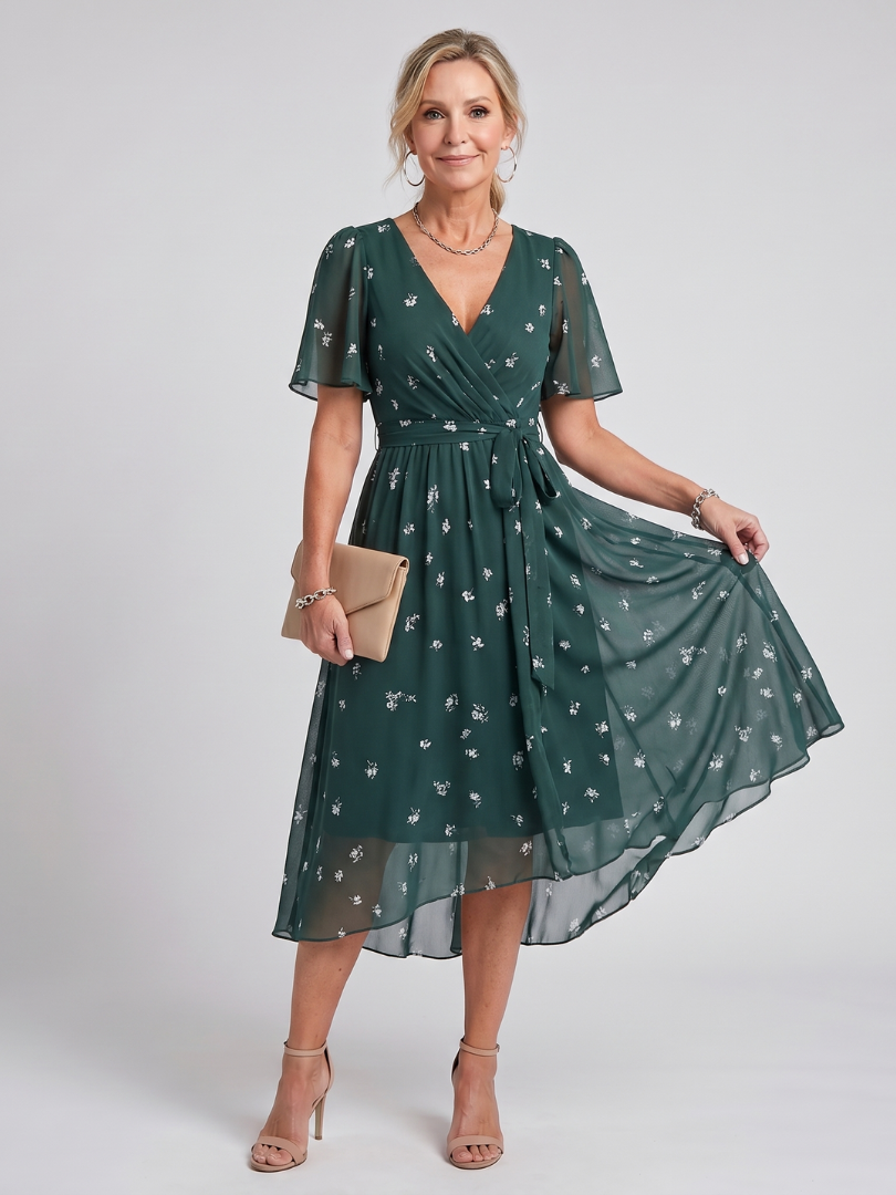Mirabel flutter sleeve floral midi dress