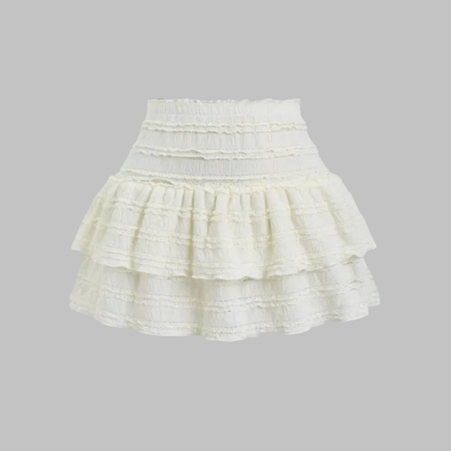 Women's Lace Skirt, Tiered Ruffle Hem Smocked Waist