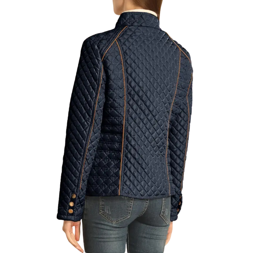 Women's Puffer Jacket, Diamond Quilt Stand Collar Zip Pockets