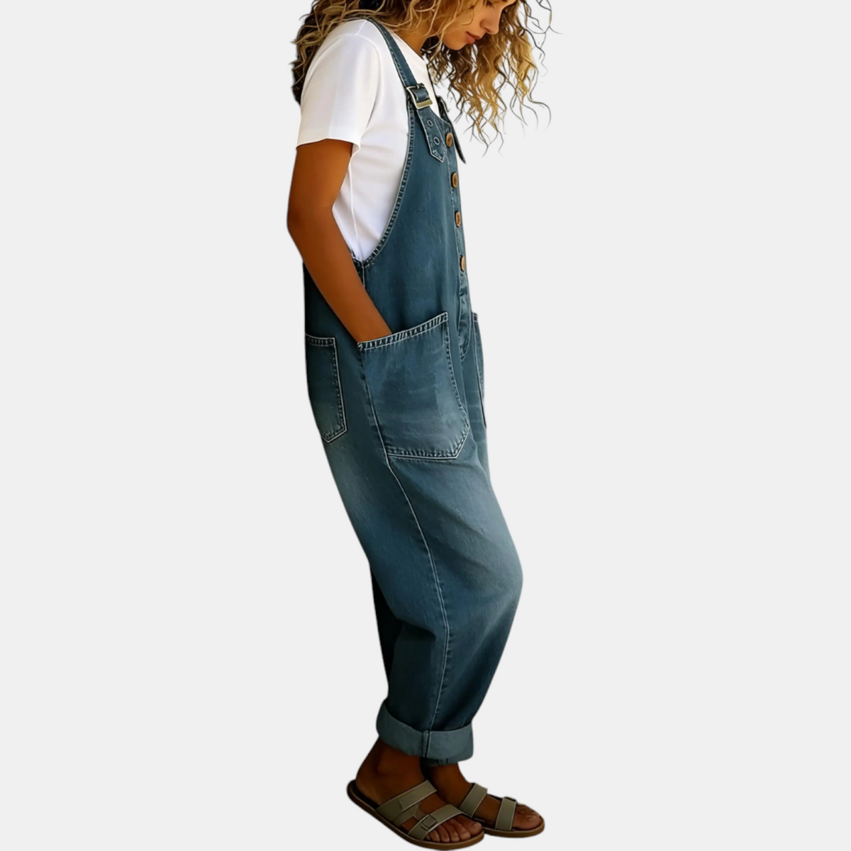 Women's Jumpsuit, Relaxed Baggy Fit Cuffed Bib Overalls