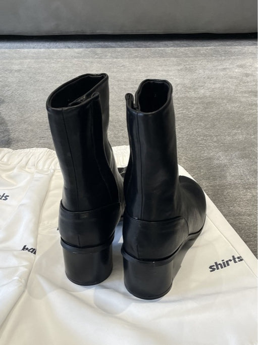 Women's Leather Combat Boots, Cuffed Mid-Calf Chunky Heel