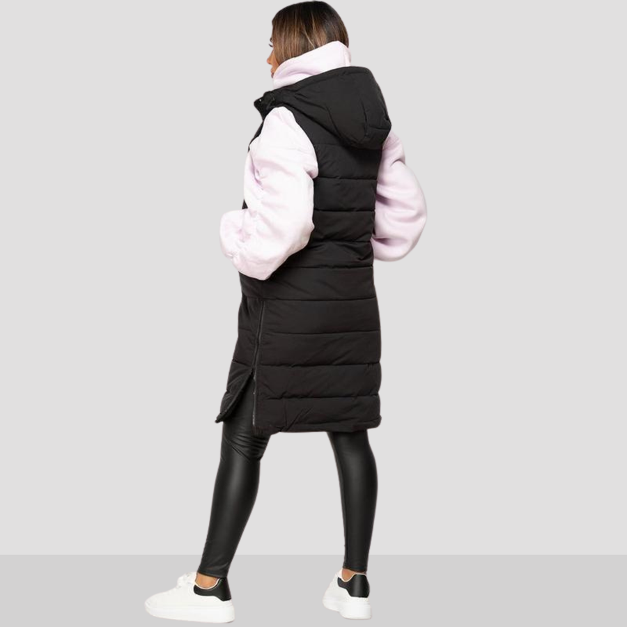 Women's Sleeveless Puffer Jacket, Long Hooded Quilted Vest