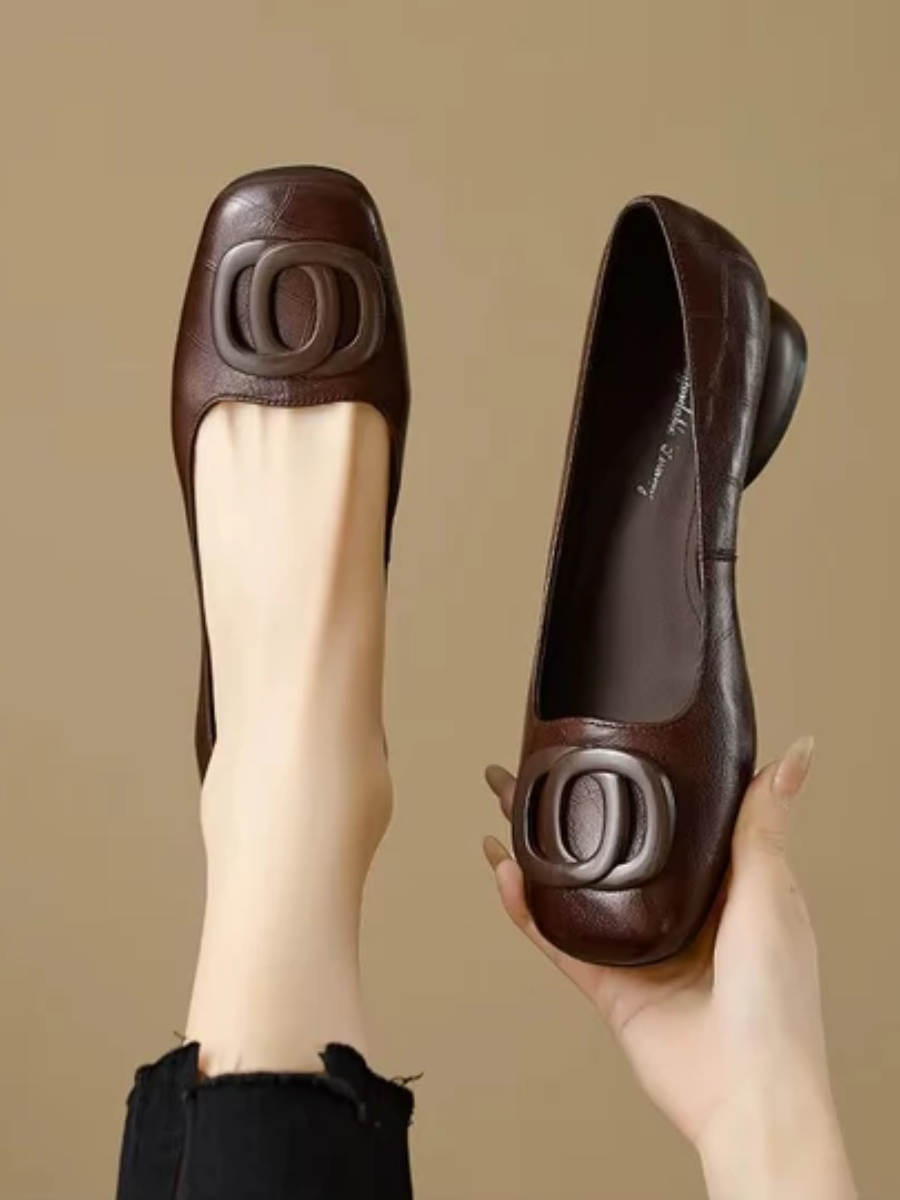 DARIA | SQUARE-TOE LEATHER BALLET FLATS