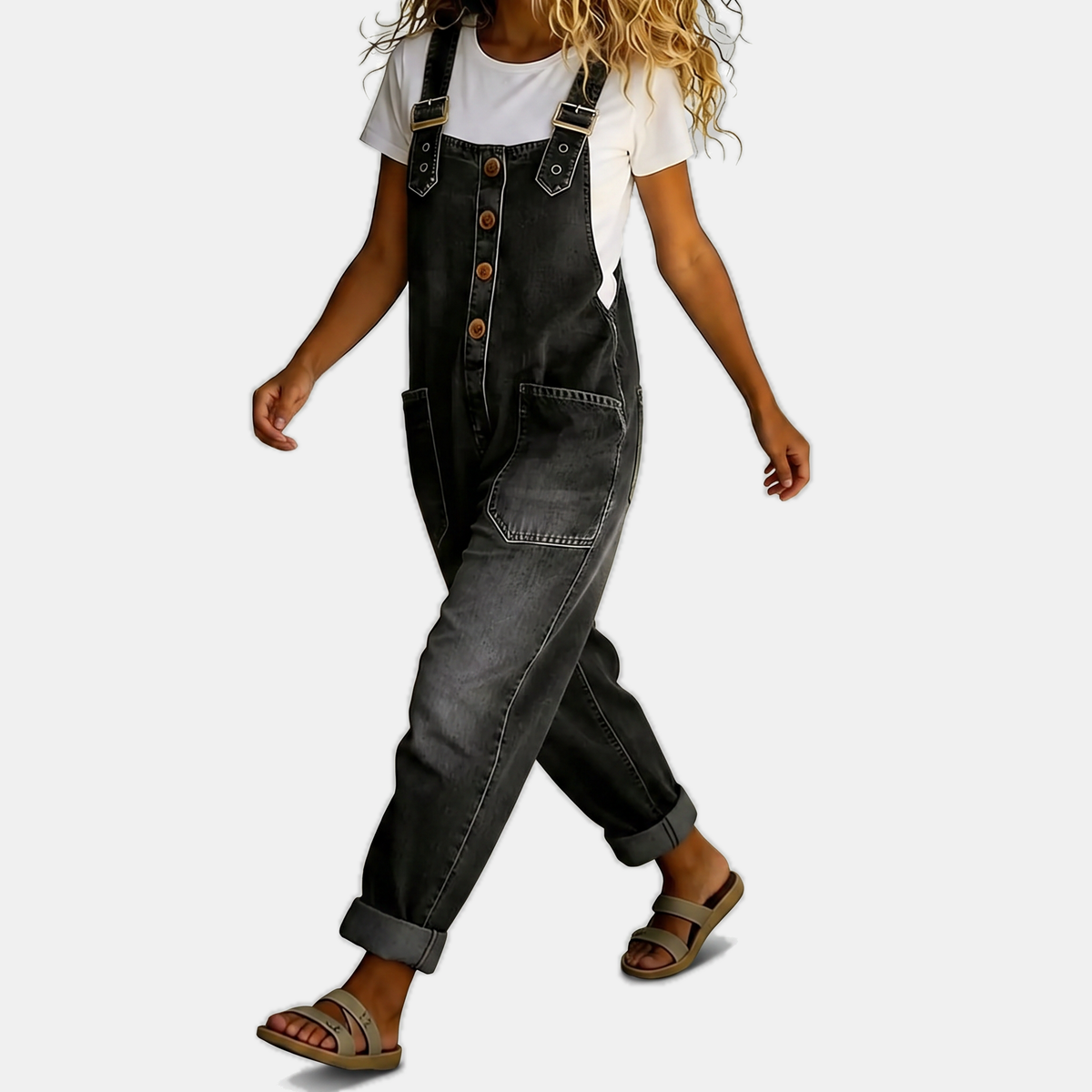 Women's Jumpsuit, Relaxed Baggy Fit Cuffed Bib Overalls