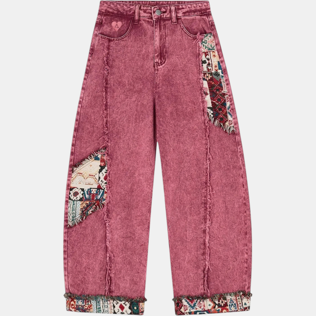 Women's Patchwork Distressed Baggy Wide Leg Jeans with Pockets